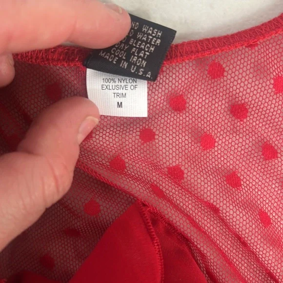 Anthropologie Only Hearts Coeur Dot Tulle Half-Sleeve Deep-V Top lingerie Red - Picture 7 of 7
